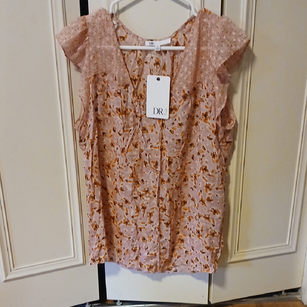 DR2 Orange Gold Ruffled Cap Sleeve Blouse